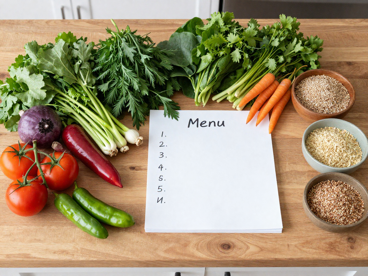 Fresh ingredients and meal preparation for personalized weekly menu planning by DailyBalance Table